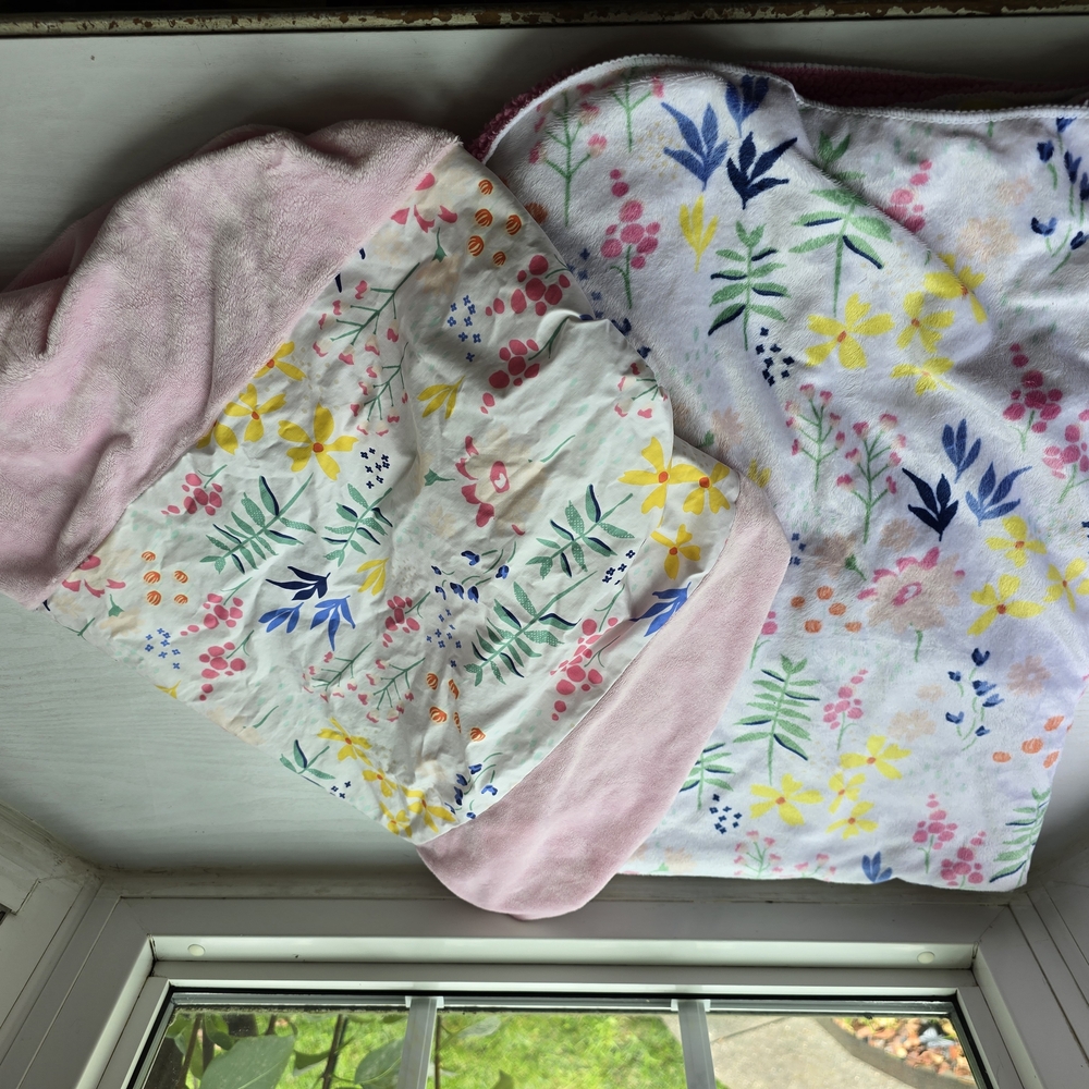 Floral Baby Blanket with Pink Trim & Changing Pad Cover Matching Baby Girls